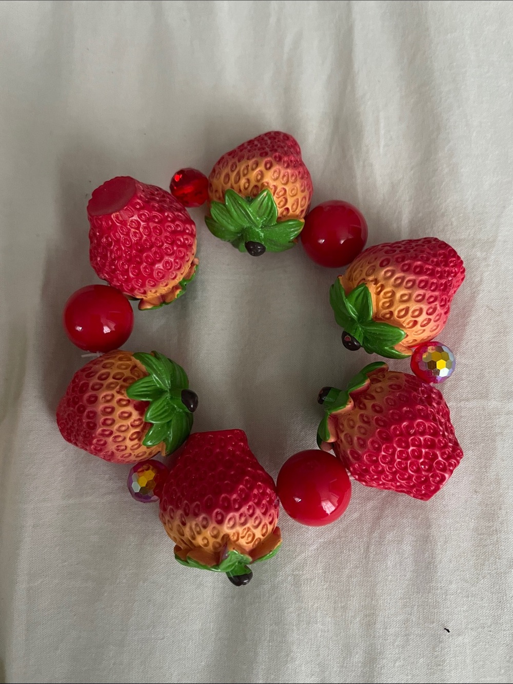 Red Strawberry summer large Bead Bracelet . Handmade